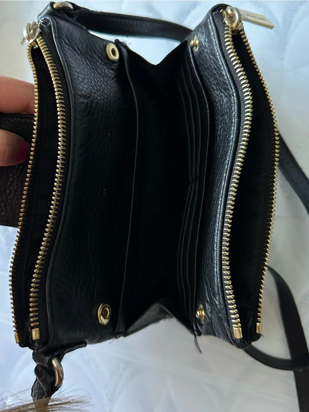 Michael Kors Black Leather Crossbody with Gold MK Medallion